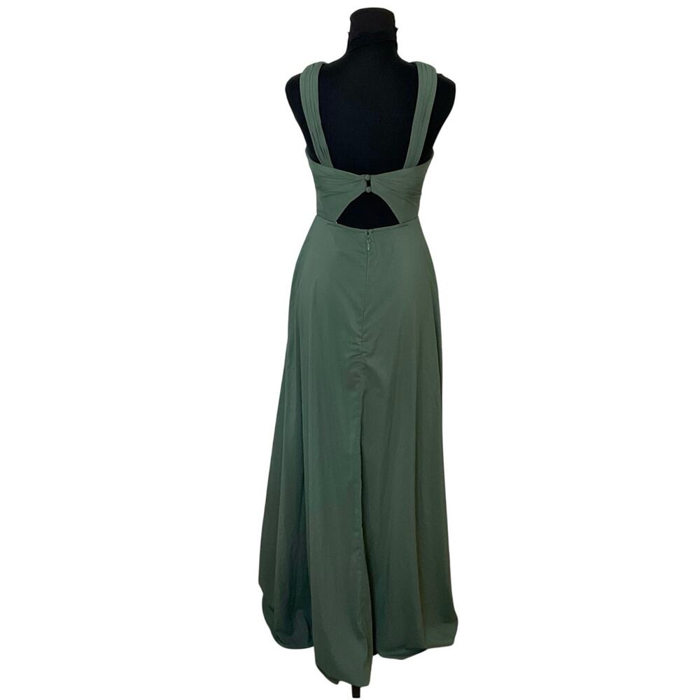 Azazie Brandie Eucalyptus Chiffon Bridesmaid Dress A2 Cross Back Maxi - Picture 4 of 11
